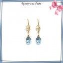 Boucles d'oreilles dormeuses ovale bleu ciel en plaqué or