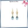 Boucles d'oreilles dormeuses ovale bleu ciel en plaqué or - La Bijouterie de Paris