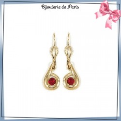 Boucles d'oreilles dormeuses ronde grenat en plaqué or - La Bijouterie de Paris