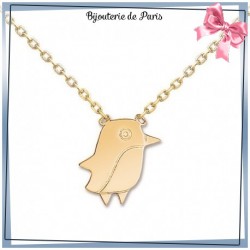 Collier pingouin plaqué or
