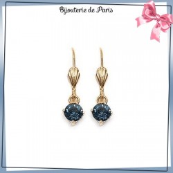 Boucles d'oreilles dormeuses bleu marine en plaqué or - La Bijouterie de Paris