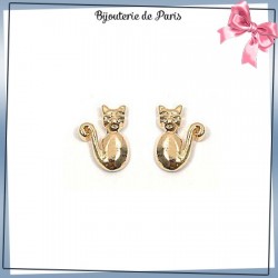 Boucles d'oreilles chat assis plaqué or