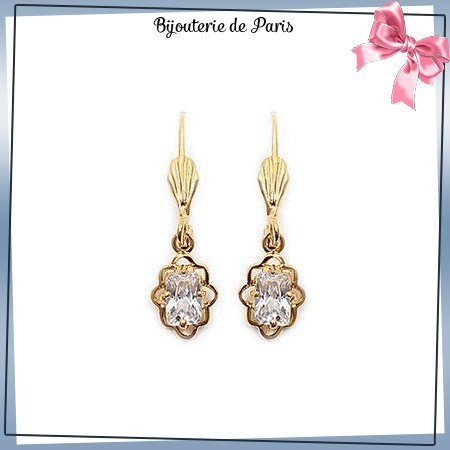 Boucles d'oreilles dormeuses éclat blanc en plaqué or - La Bijouterie de Paris