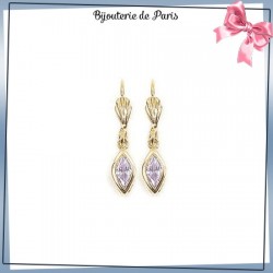 Boucles d'oreilles dormeuses goutte parme en plaqué or