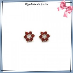 Boucles d'oreilles fleur rouge plaqué or