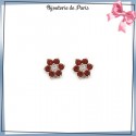 Boucles d'oreilles fleur rouge plaqué or