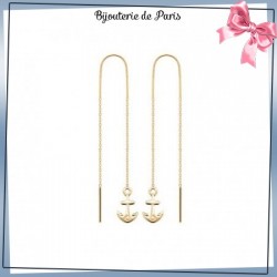 Boucles d'oreilles longues ancre marine plaqué or