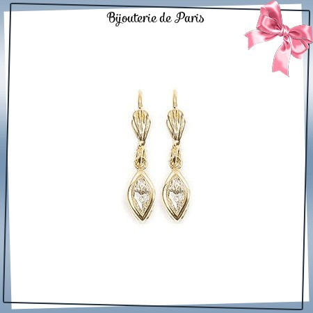 Boucles d'oreilles dormeuses goutte blanche en plaqué or - La Bijouterie de Paris