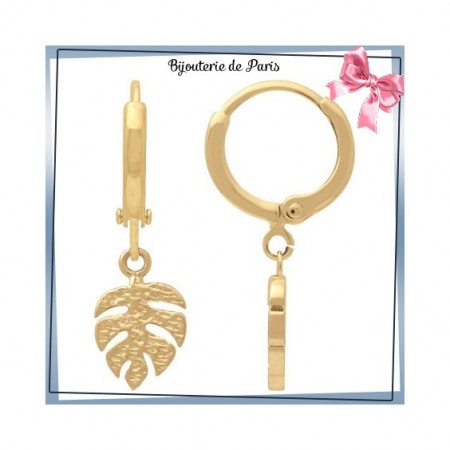Boucles d'oreilles créoles feuille de monstera plaqué or 