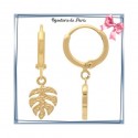 Boucles d'oreilles créoles feuille de monstera plaqué or
