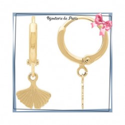 Boucles d'oreilles créoles feuille de Ginkgo plaqué or