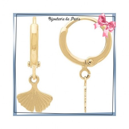 Boucles d'oreilles créoles feuille de Ginkgo plaqué or 