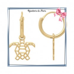 Boucles d'oreilles créoles origami tortue plaqué or 