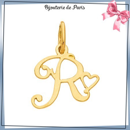 Pendentif initiale R et coeur or 18 carats 