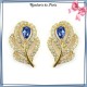 Boucles d'oreilles fleurs saphir plaqué or 