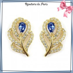 Boucles d'oreilles fleurs saphir plaqué or 