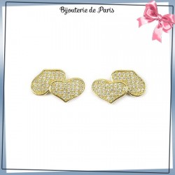 Boucles d'oreilles coeurs zirconiums plaqué or 