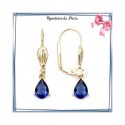 Boucles d'oreilles dormeuses gouttes bleu saphir plaqué or