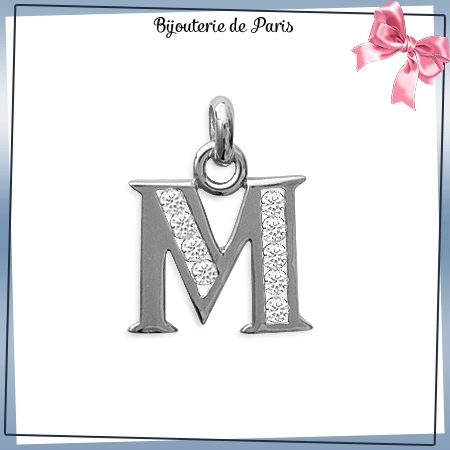 Pendentif initiale M argent et zirconiums