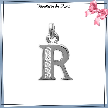 Pendentif initiale R argent et zirconiums