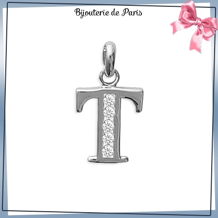 Pendentif initiale T argent et zirconiums