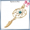Pendentif attrape-rêves plaqué or et turquoise