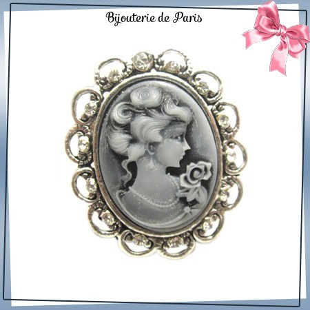 Bague camée bleu avec strass 