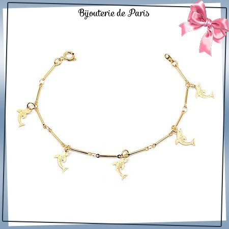 Bracelet breloques dauphins en plaqué or - La Bijouterie de Paris
