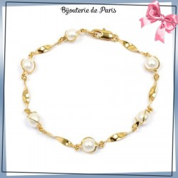 Bracelet 6 perles torsades en plaqué or - La Bijouterie de Paris
