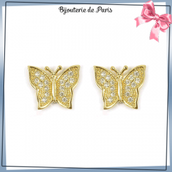 Boucles d'oreilles papillon zirconiums plaqué or