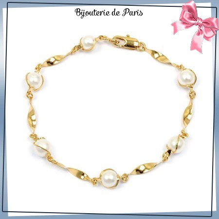 Bracelet 6 perles torsades en plaqué or