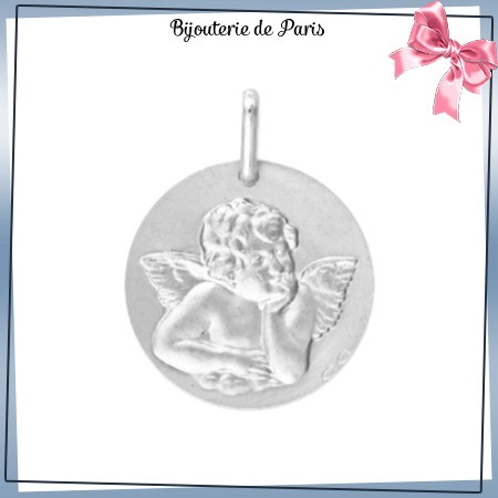 Médaille ange de Raphaël - 17 mm - Or 18 carats gris