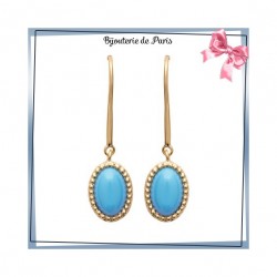 Boucles d'oreilles pendantes Sophie plaqué or et pierre turquoise
