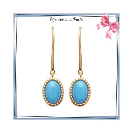 Boucles d'oreilles pendantes Sophie plaqué or et pierre turquoise - La Bijouterie de Paris