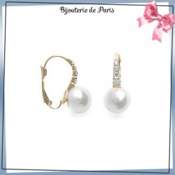Boucles d'oreilles brisures perles en plaqué or et zirconiums