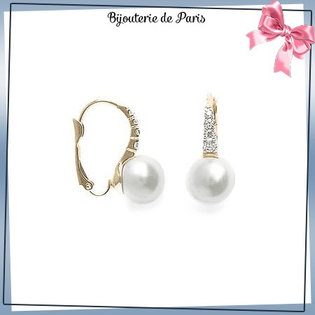 Boucles d'oreilles brisures perles en plaqué or et zirconiums - La Bijouterie de Paris