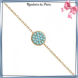 Bracelet pastille bleu turquoise plaqué or - La Bijouterie de Paris