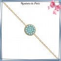 Bracelet pastille bleu turquoise plaqué or