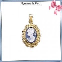 Pendentif camée bleu plaqué or - La Bijouterie de Paris