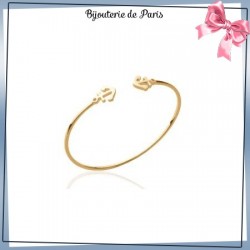 Bracelet jonc ouvert dessus plaqué or 2 ancres - La Bijouterie de Paris