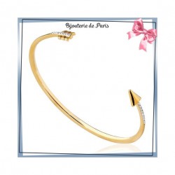 Bracelet jonc ouvert plaqué or et zirconiums flèche