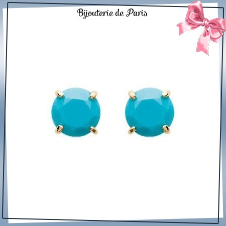 Boucles d'oreilles bleu turquoise plaqué or - 5 MM - La Bijouterie de Paris