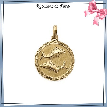Pendentif zodiaque poisson rond plaqué or - La Bijouterie de Paris