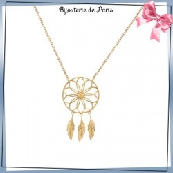 Collier attrape-rêves plaqué or, 3 plumes