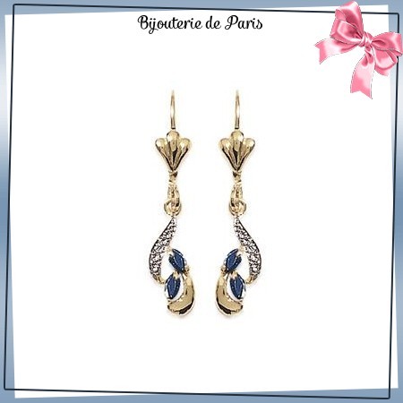 Boucles d'oreilles dormeuses saphir plaqué or - La Bijouterie de Paris