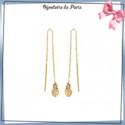 Boucles d'oreilles longues ananas plaqué or