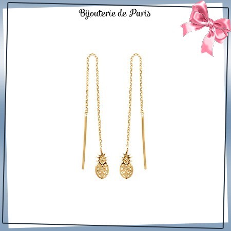 Boucles d'oreilles longues ananas plaqué or - La Bijouterie de Paris