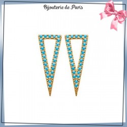 Boucles d'oreilles triangle bleu turquoise plaqué or