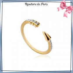 Bague ouverte flèche en plaqué or et zirconiums
