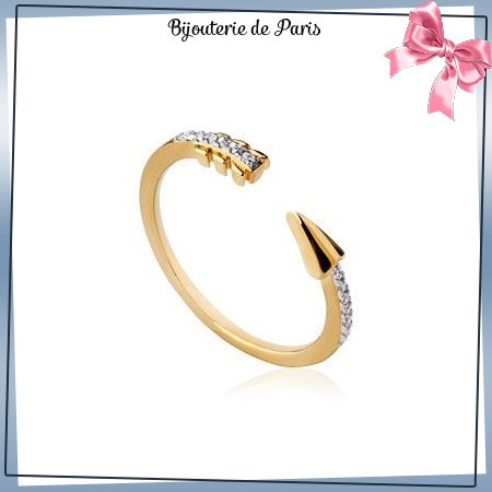 Bague ouverte flèche en plaqué or et zirconiums - La Bijouterie de Paris